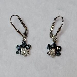 blue and white lab grown diamond paw print earrings